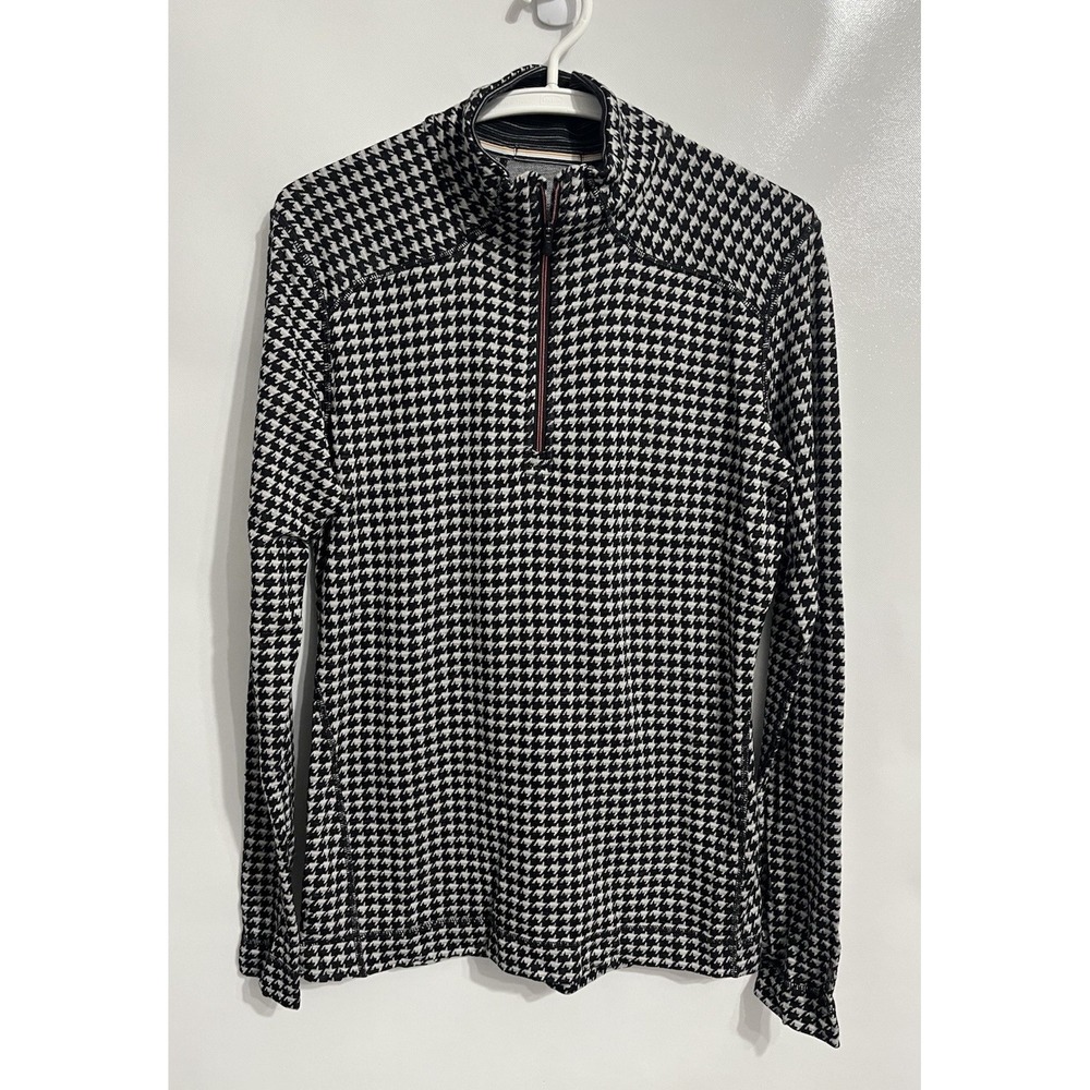 Smartwool XL Womens Merino Wool Houndstooth 1/4 Zip Base Layer Top Black Gray